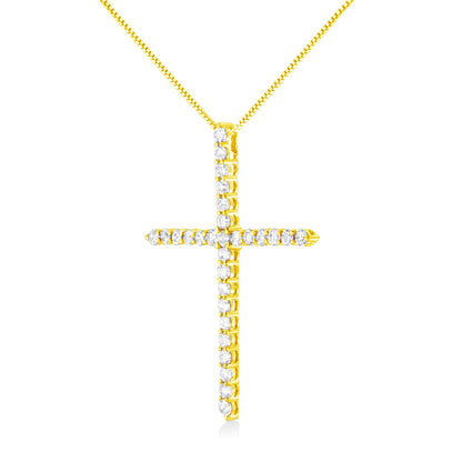 10K Yellow Gold 3.00 cttw Round-Cut Diamond Cross 18" Pendant Necklace (J-K Color, I1-I2 Clarity)-2