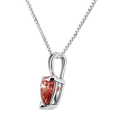 14K White Gold Martini-Set 1.00 Cttw Lab Grown Pink Heart Diamond Solitaire 18" Pendant Necklace (Pink Color, VS2-SI1 Clarity)-2