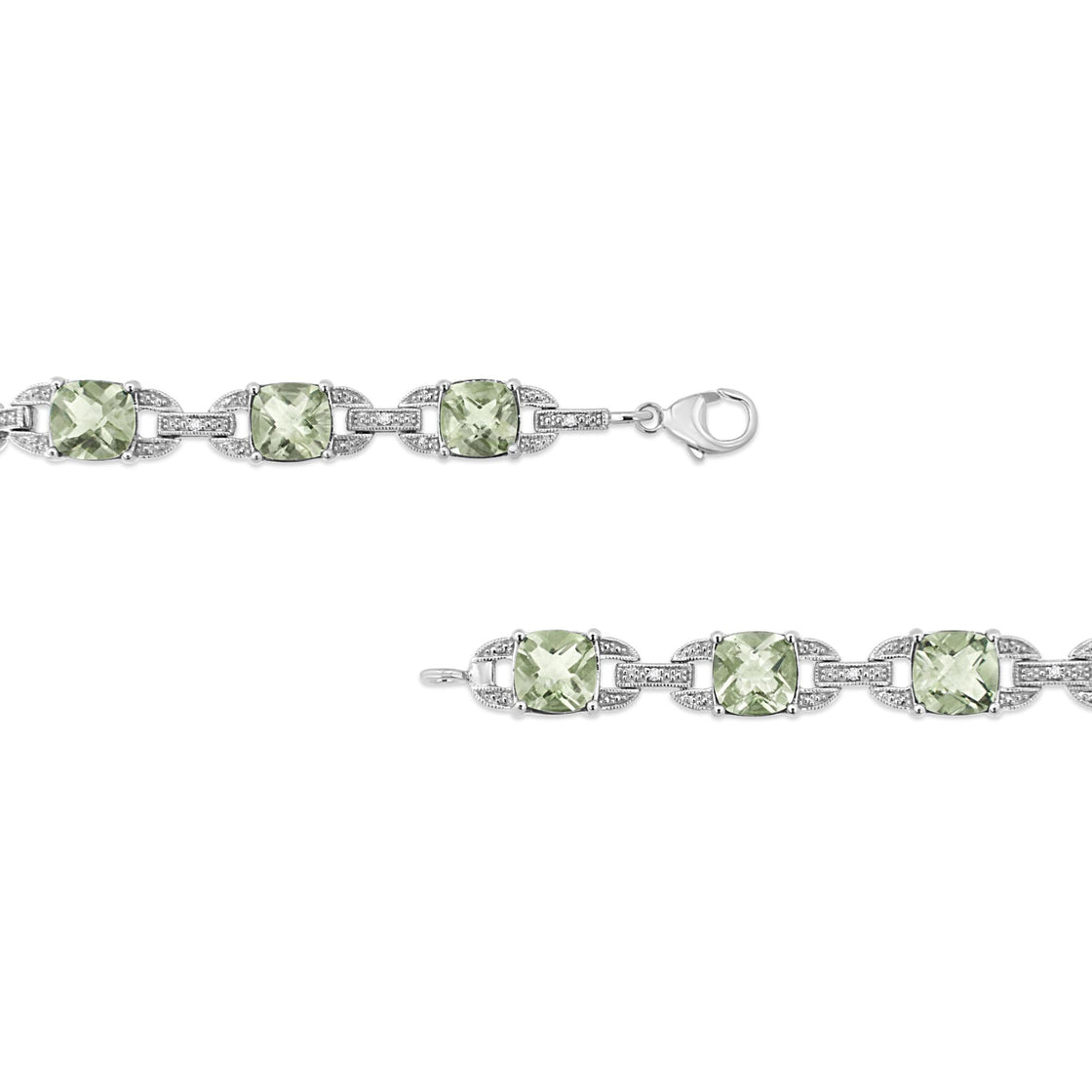 .925 Sterling Silver 7x7 mm Cushion Cut Green Amethyst and 1/20 cttw Round Cut Diamond Fashion Tennis Bracelet (I-J Color, I1-I2 Clarity) - 7"-2