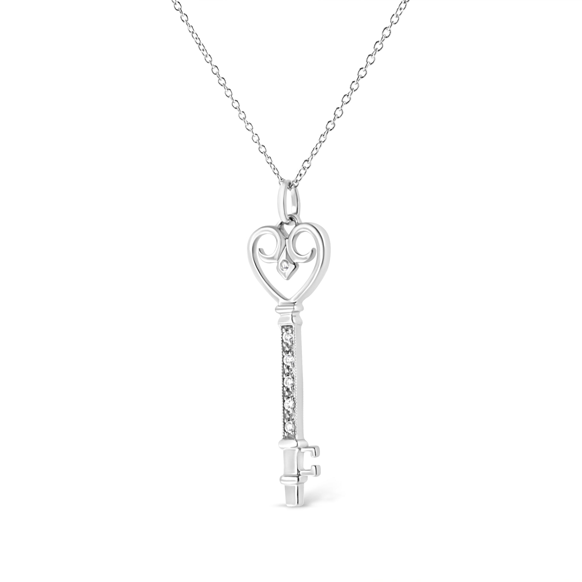 .925 Sterling Silver Pave and Bezel-Set Diamond Accent Key 18" Heart and Lock Pendant Necklace (K-L Color, I1-I2 Clarity)-2