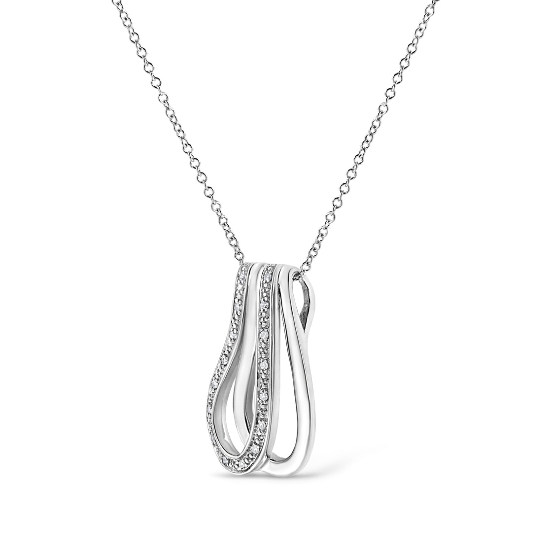 .925 Sterling Silver Pave-Set Diamond Accent Double Curve 18" Pendant Necklace (I-J Color, I1-I2 Clarity)-2