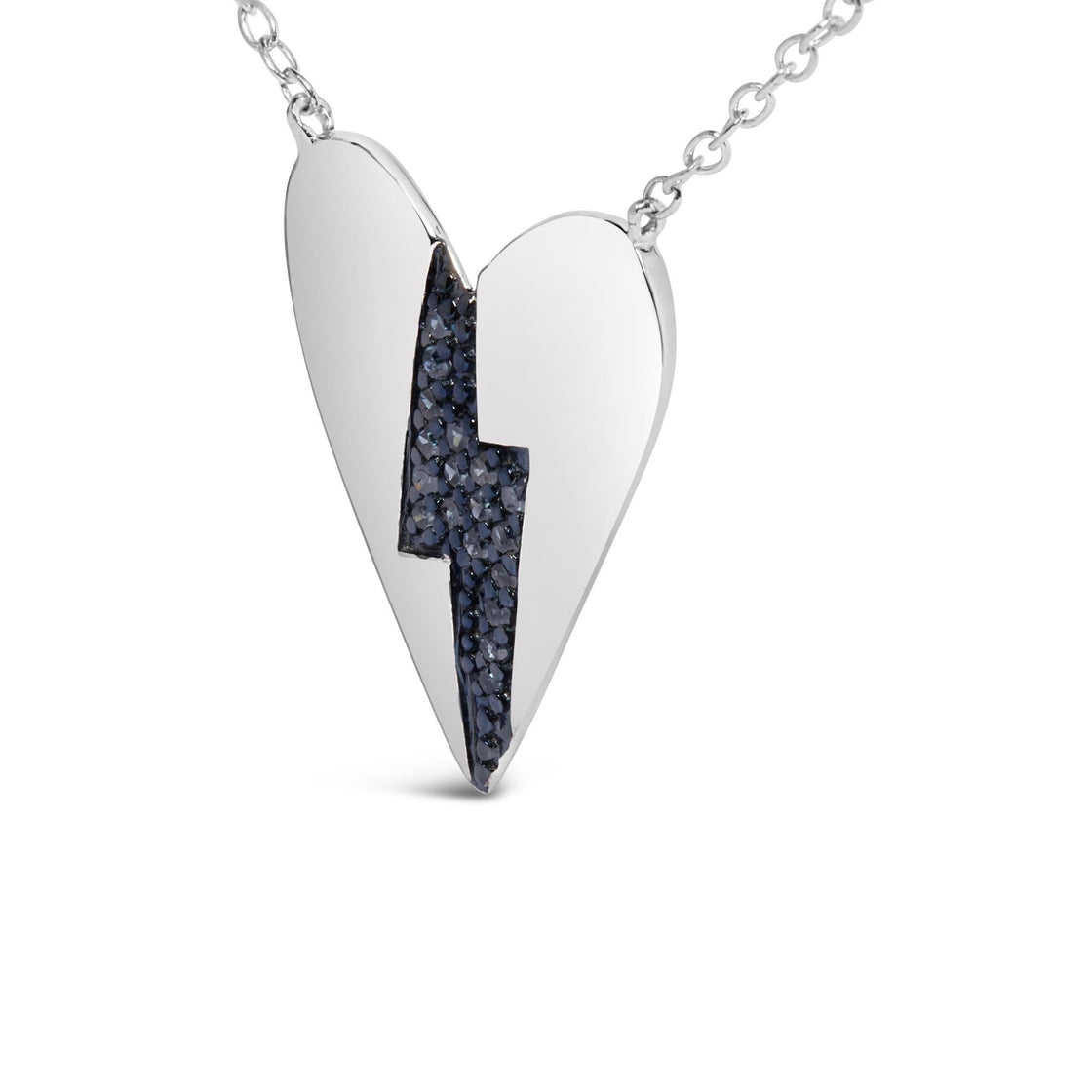 .925 Sterling Silver Blue Diamond Broken Heart Pendant Necklace (H-I Color, I1-I2 Clarity) - 18" Inches-2