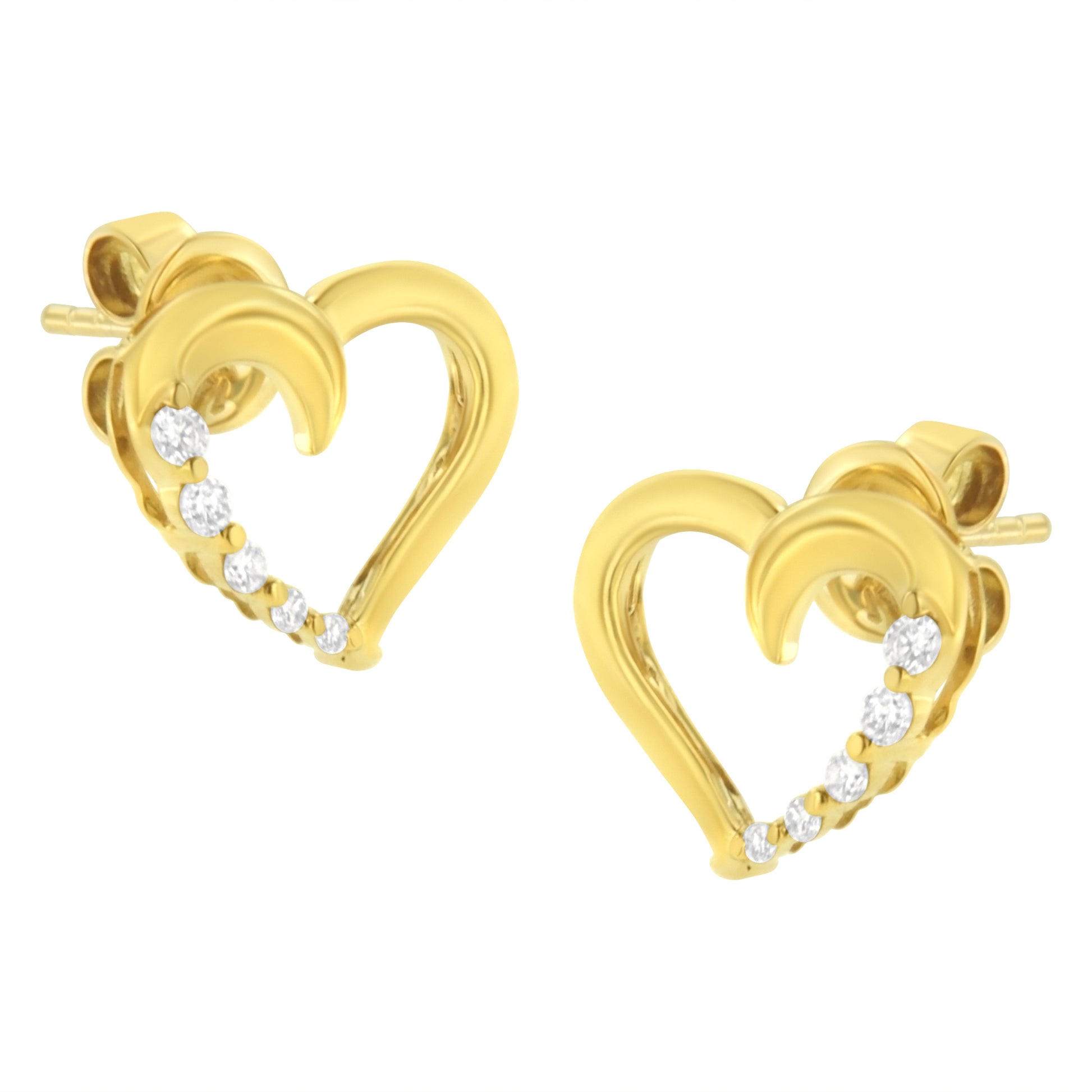 14KT Yellow Gold 1/8 cttw Diamond Journey Heart Earrings (K-L, I1-I2)-2