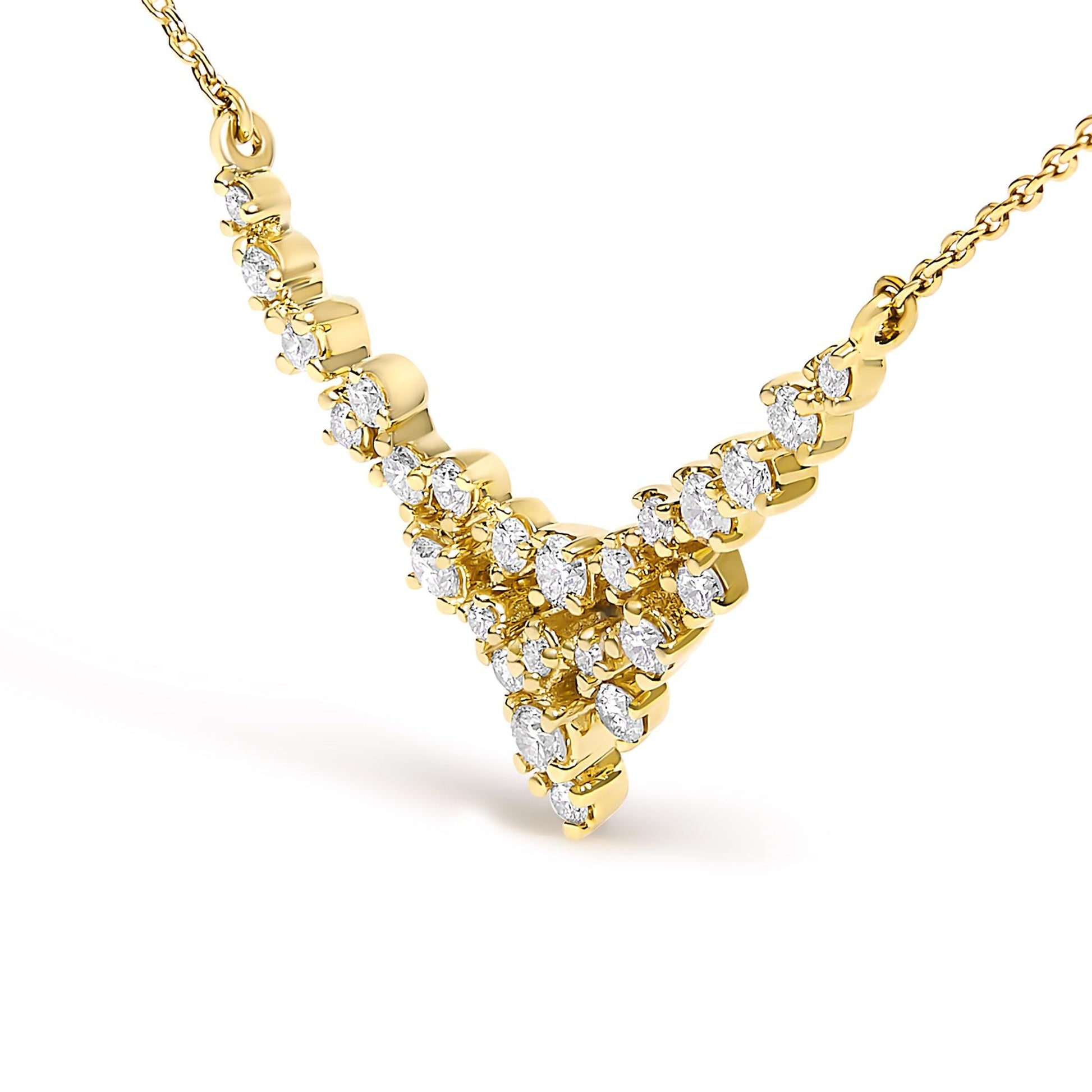 14K Yellow Gold 1/2 Cttw Diamond Scattered "V" Necklace (I-J Color, SI2-I1 Clarity) - 18" Inches-2