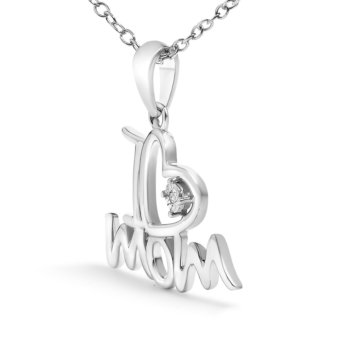.925 Sterling Silver Diamond Accent "I Love Mom" Heart Pendant Necklace (J-K Color, I2-I3 Clarity) - 18" Inches-2
