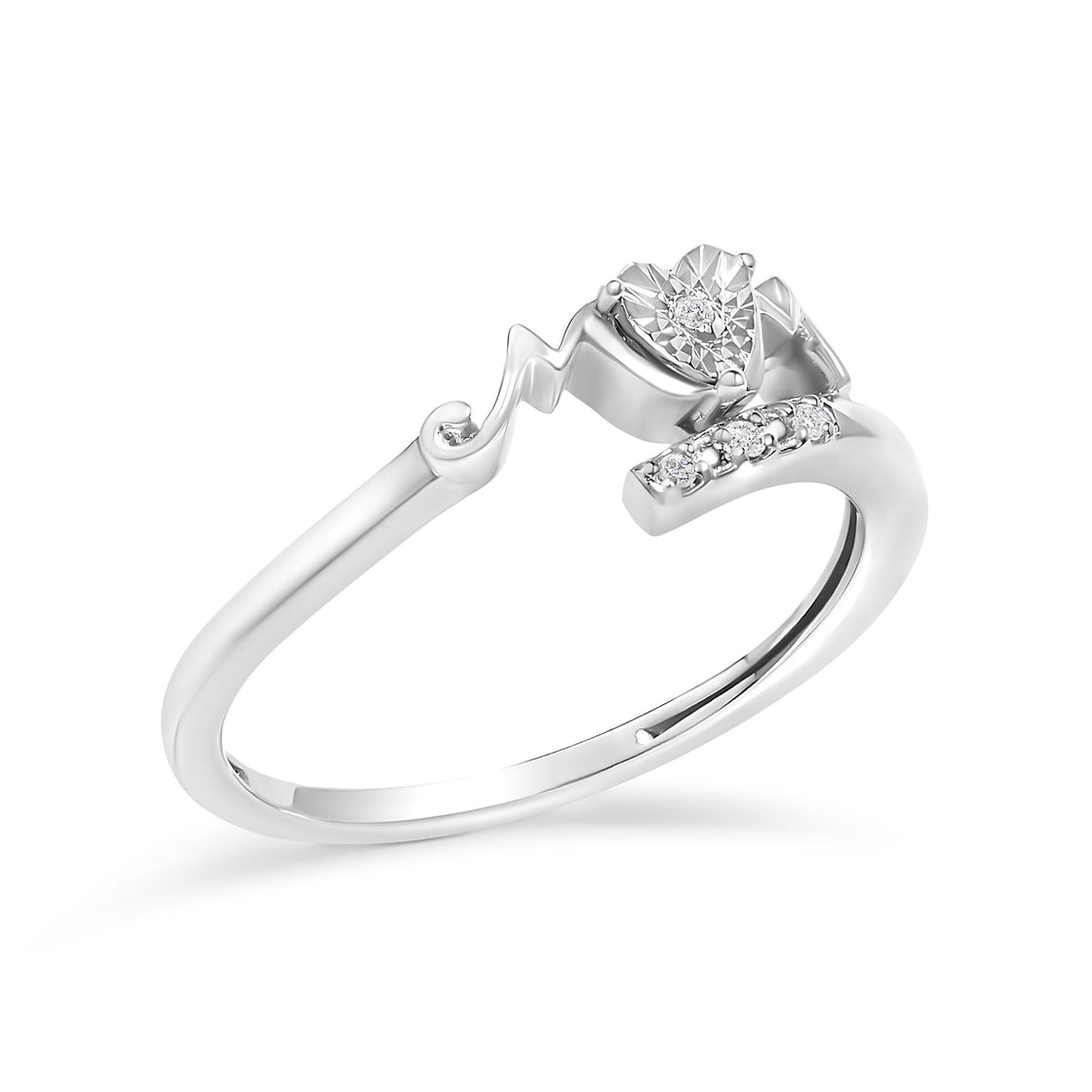 .925 Sterling Silver Diamond Accent "MOM" Heart Ring (J-K Color, I2-I3 Clarity)-2