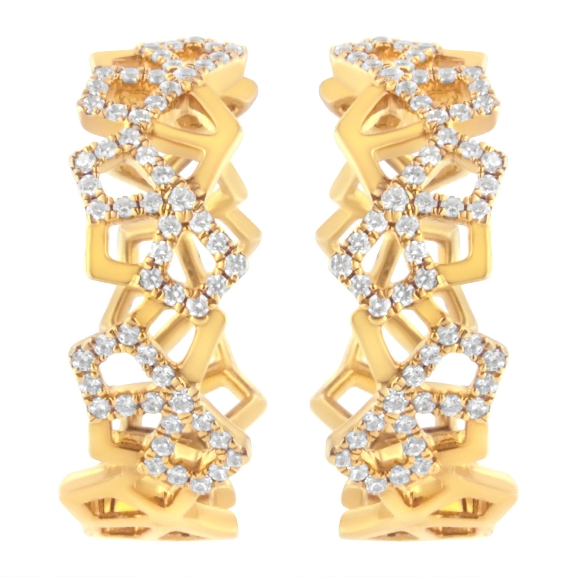 14K Yellow Gold 3/4 Cttw Diamond Honeycomb Hoop Earrings (G-H Color, SI1-SI2 Clarity) - 24MM-2