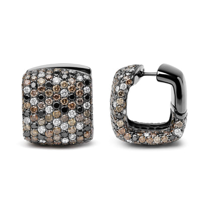 Black Rhodium Plated 18K White Gold 12 5/8 Cttw Multi Color Diamond Square Domed Huggie Hoop Earrings  (Brown, Black, G-H Color, SI1-SI2 Clarity)-2