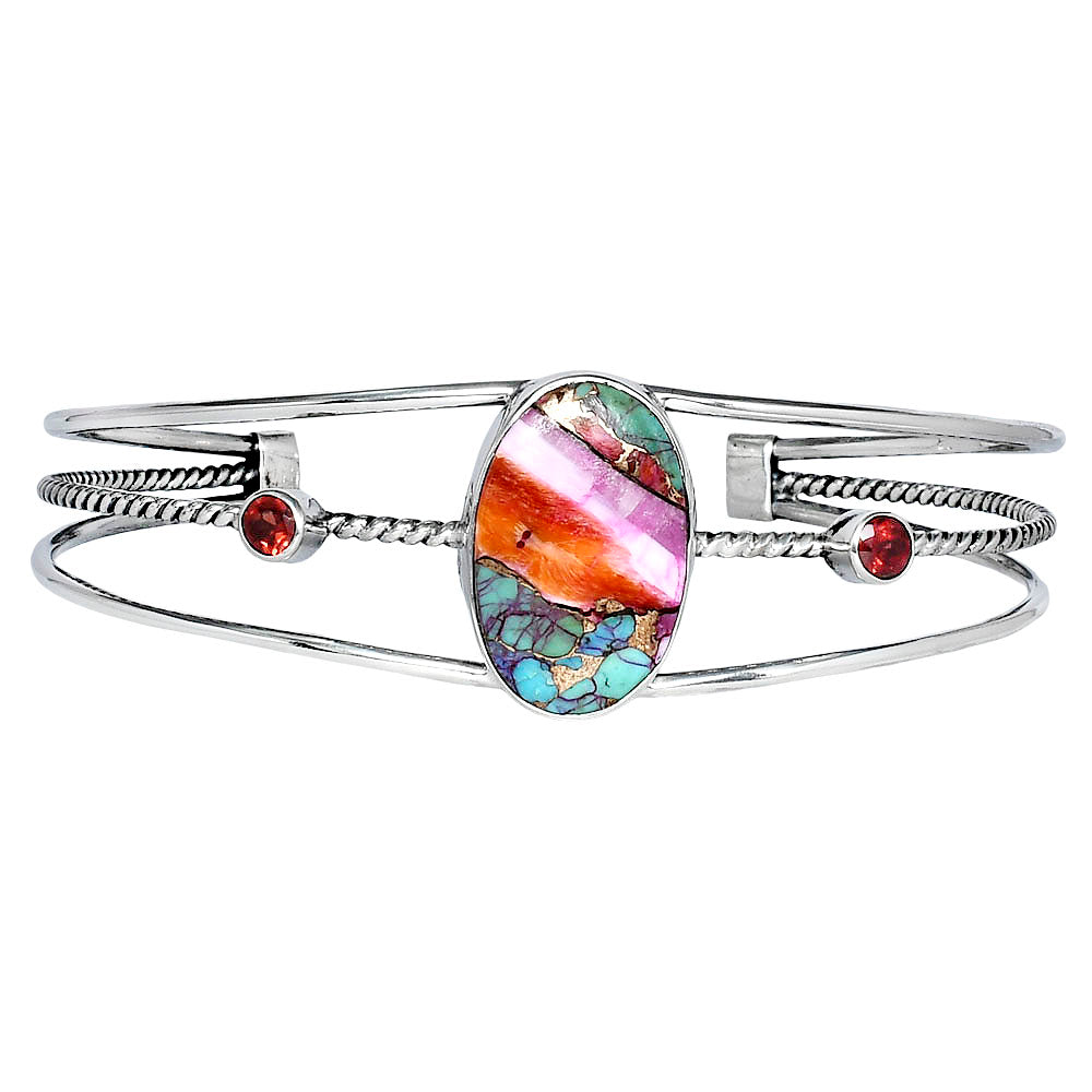 Kingman Orange Dahlia Turquoise & Garnet Cuff Bangle Bracelet B-1011 30-EB10289-2