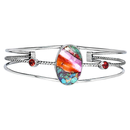 Kingman Orange Dahlia Turquoise & Garnet Cuff Bangle Bracelet B-1011 30-EB10289-2