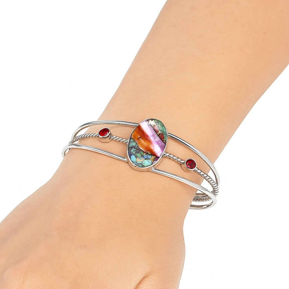 Kingman Orange Dahlia Turquoise & Garnet Cuff Bangle Bracelet B-1011 30-EB10289-0