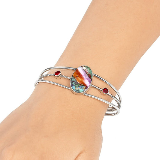 Kingman Orange Dahlia Turquoise & Garnet Cuff Bangle Bracelet B-1011 30-EB10289-0