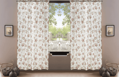 DaDa Bedding Set of 2-Pieces Hint of Mint Dainty Floral Pink Roses Cottage Sheer Window Panel Curtains (JHW3036)-0