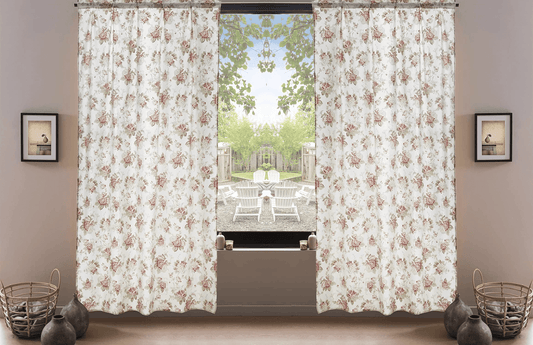 DaDa Bedding Set of 2-Pieces Hint of Mint Dainty Floral Pink Roses Cottage Sheer Window Panel Curtains (JHW3036)-0