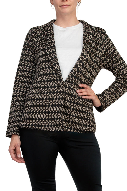 Philosophy Bracelet Sleeve Peak Lapel Single Button Knit Jacquard Blazer-0