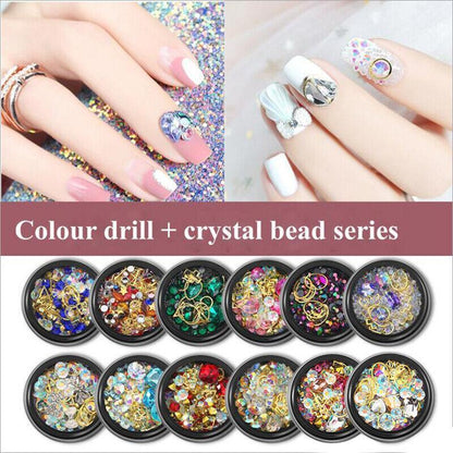 3D Assorted Nail Decals Decoration Nail Art Rhinestones Mix Gem Designs Tips Diy-3