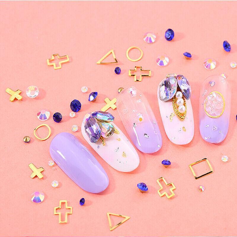 3D Assorted Nail Decals Decoration Nail Art Rhinestones Mix Gem Designs Tips Diy-4