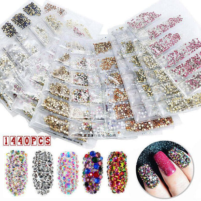 1440Pcs Glitter Rhinestones Crystal Clear Flat Bottom Glass Nail Art Nail Drill-0