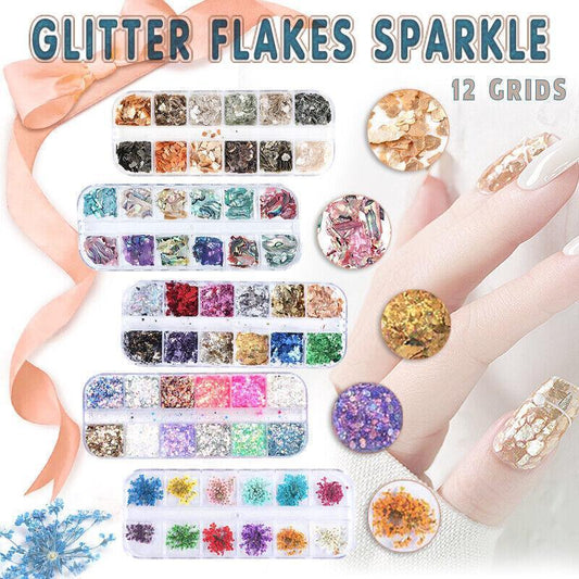 12 Colours Foil Confetti Flakes Thin Sheets Nail Art Mixed Glitter Decoration-0