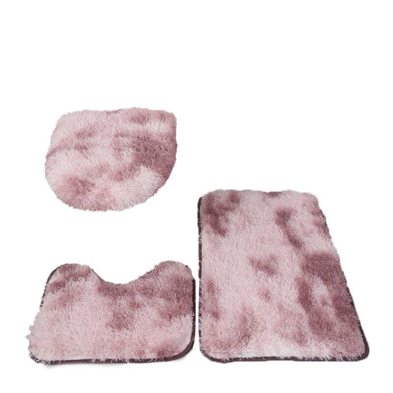 Antislip Washable 3Pc Bathroom Mat Set Fluffy Toilet Cover Pedestal Rug Bath Mat-5