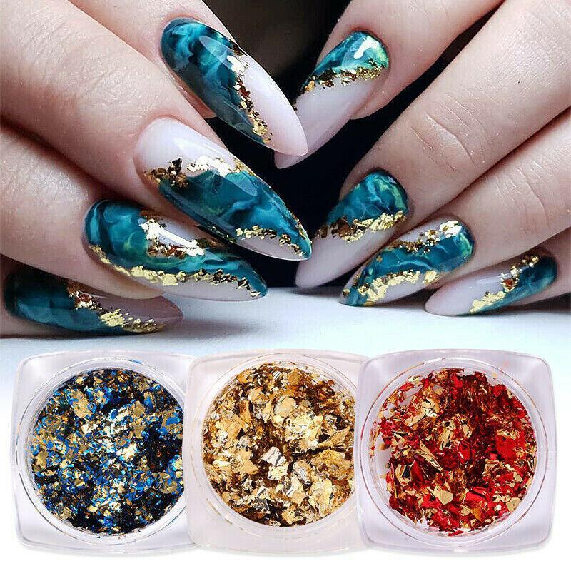 6 Colours Nail Art Sequins Mirror Glitter Powder Foil Flakes Paillette Decor Au-3