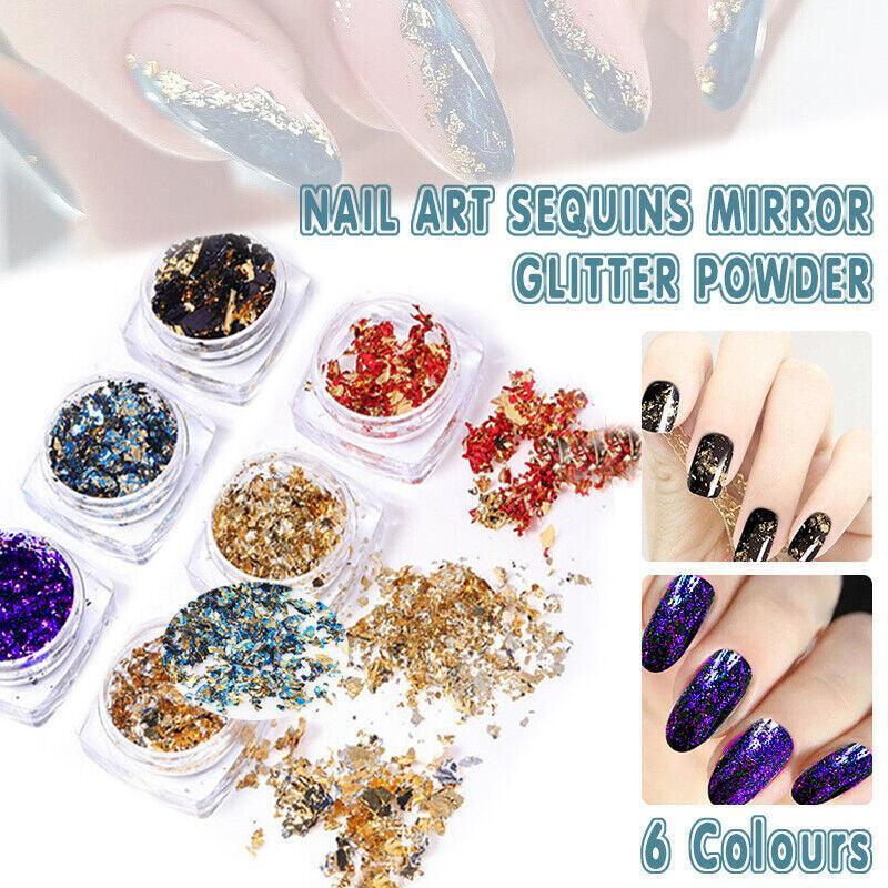 6 Colours Nail Art Sequins Mirror Glitter Powder Foil Flakes Paillette Decor Au-0