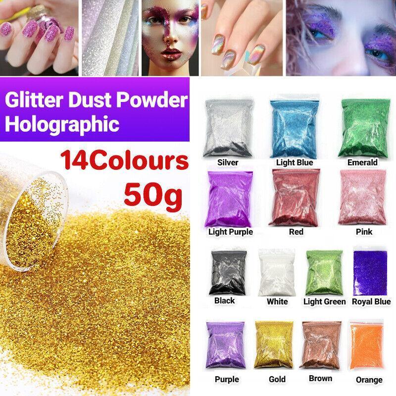 50G Fine Glitter Dust Powder Holographic Iridescent Metallic Body Nail Art Craft-0