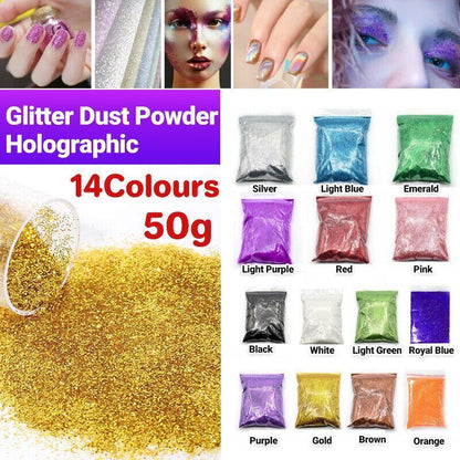 50G Fine Glitter Dust Powder Holographic Iridescent Metallic Body Nail Art Craft-0