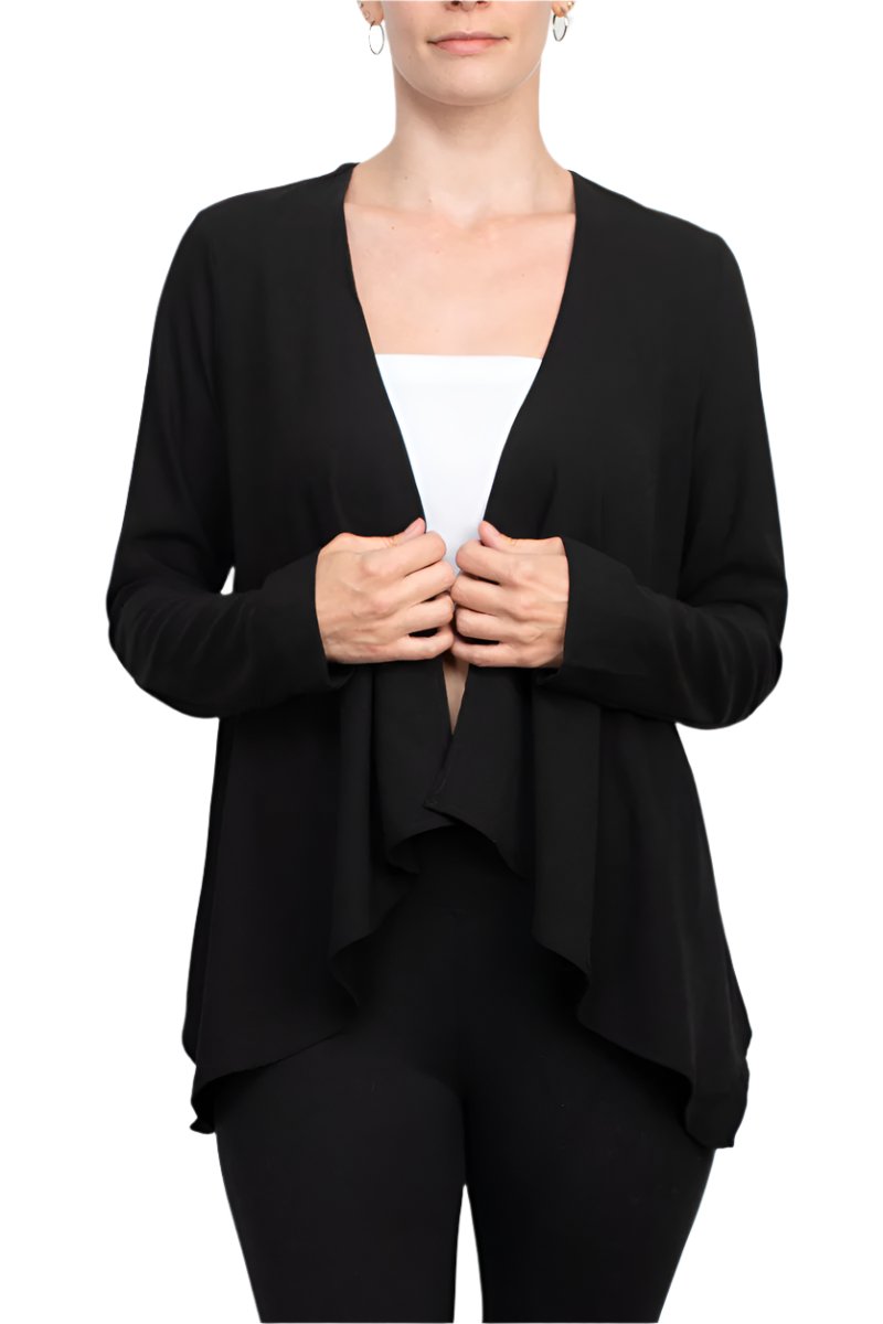 Grace Open Front Long Sleeve Solid Crepe Jacket-0