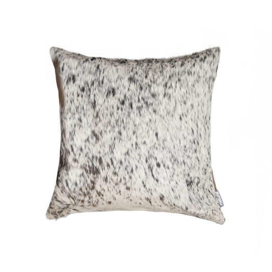 18" Gray and White Cowhide Throw Pillow-0