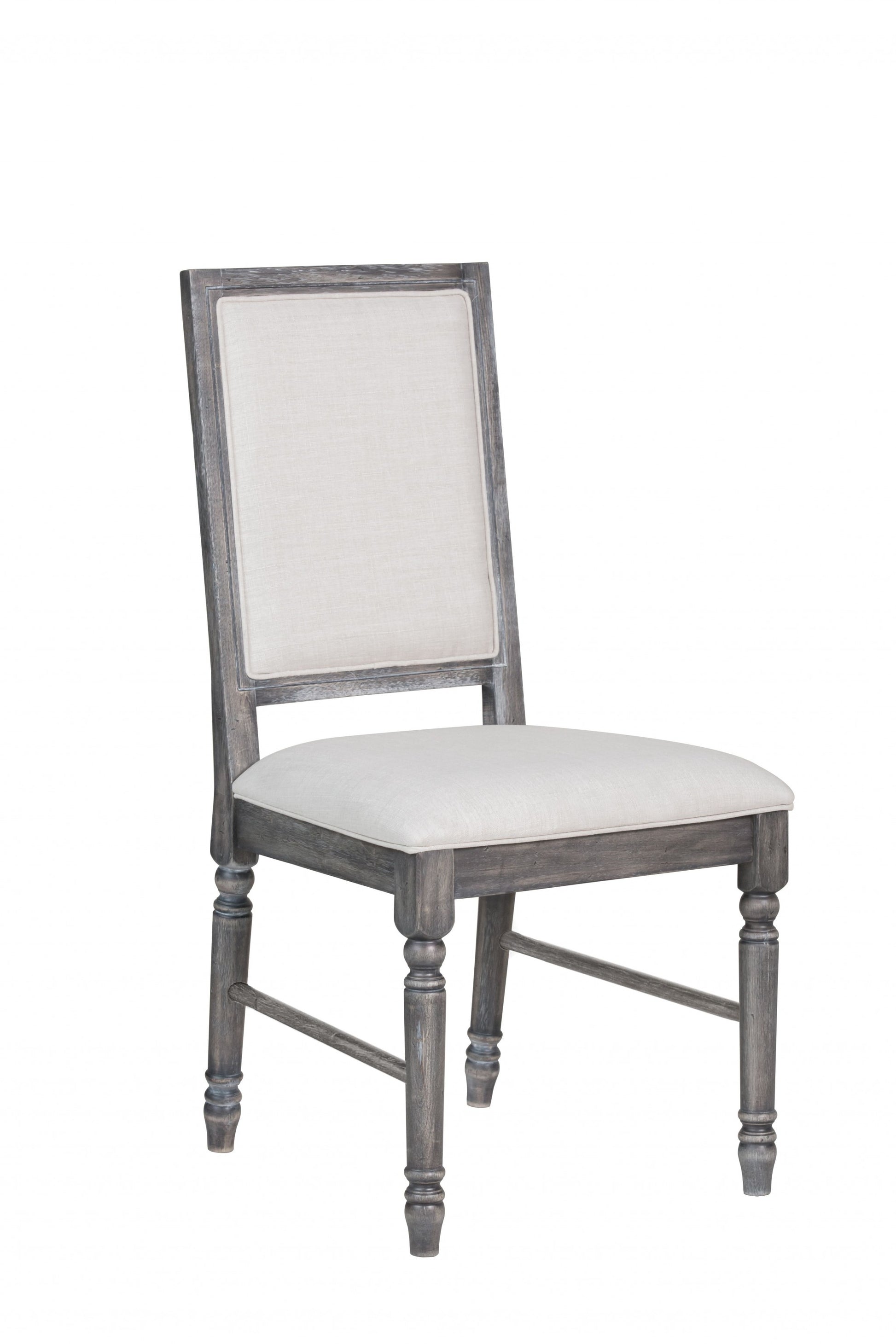 Set of Two Cream and Gray Upholstered Linen Dining Side Chairs-1