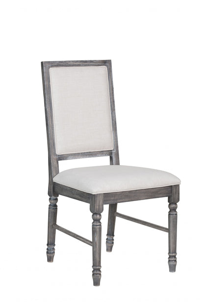 Set of Two Cream and Gray Upholstered Linen Dining Side Chairs-1