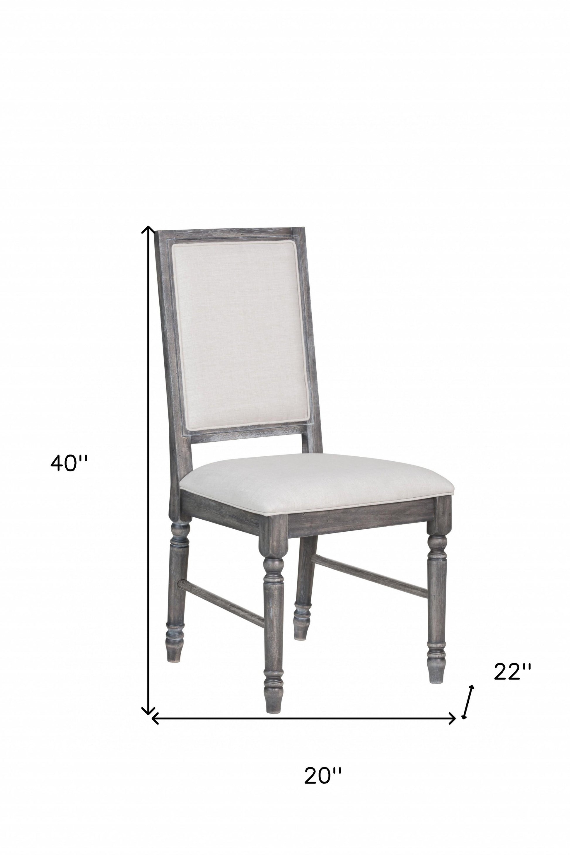 Set of Two Cream and Gray Upholstered Linen Dining Side Chairs-3