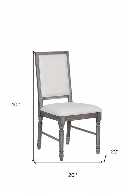 Set of Two Cream and Gray Upholstered Linen Dining Side Chairs-3