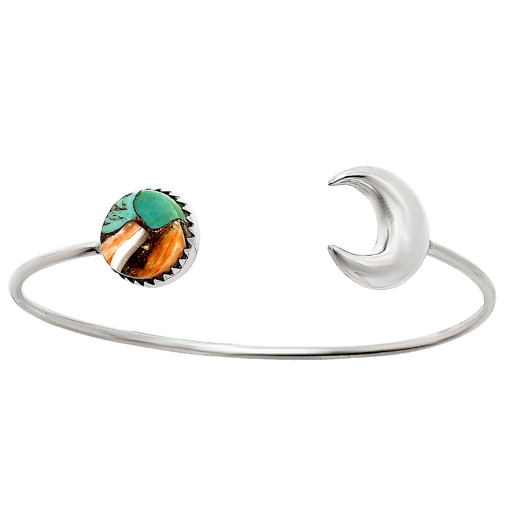 Crescent Moon - Spiny Oyster Turquoise Cuff Bangle Bracelet B-1046 32-EB10318-2