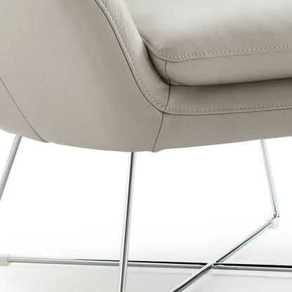 33" Light Gray and Silver Italian Leather Tufted Arm Chair-3