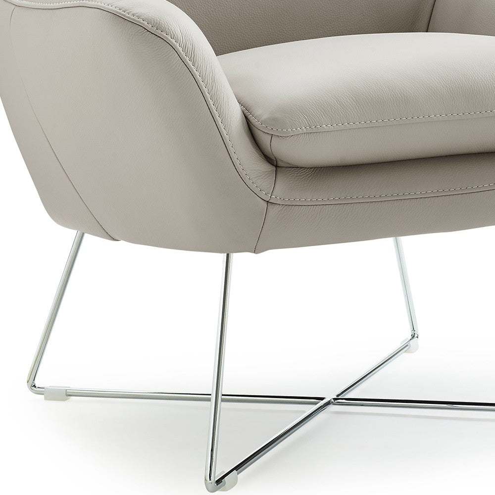 33" Light Gray and Silver Italian Leather Tufted Arm Chair-4