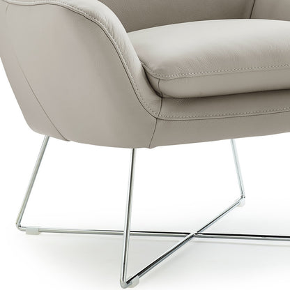 33" Light Gray and Silver Italian Leather Tufted Arm Chair-4