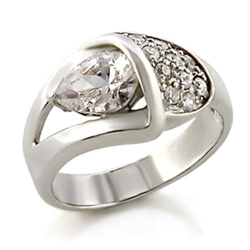 32128 - High-Polished 925 Sterling Silver Ring with AAA Grade CZ  in Clear-0