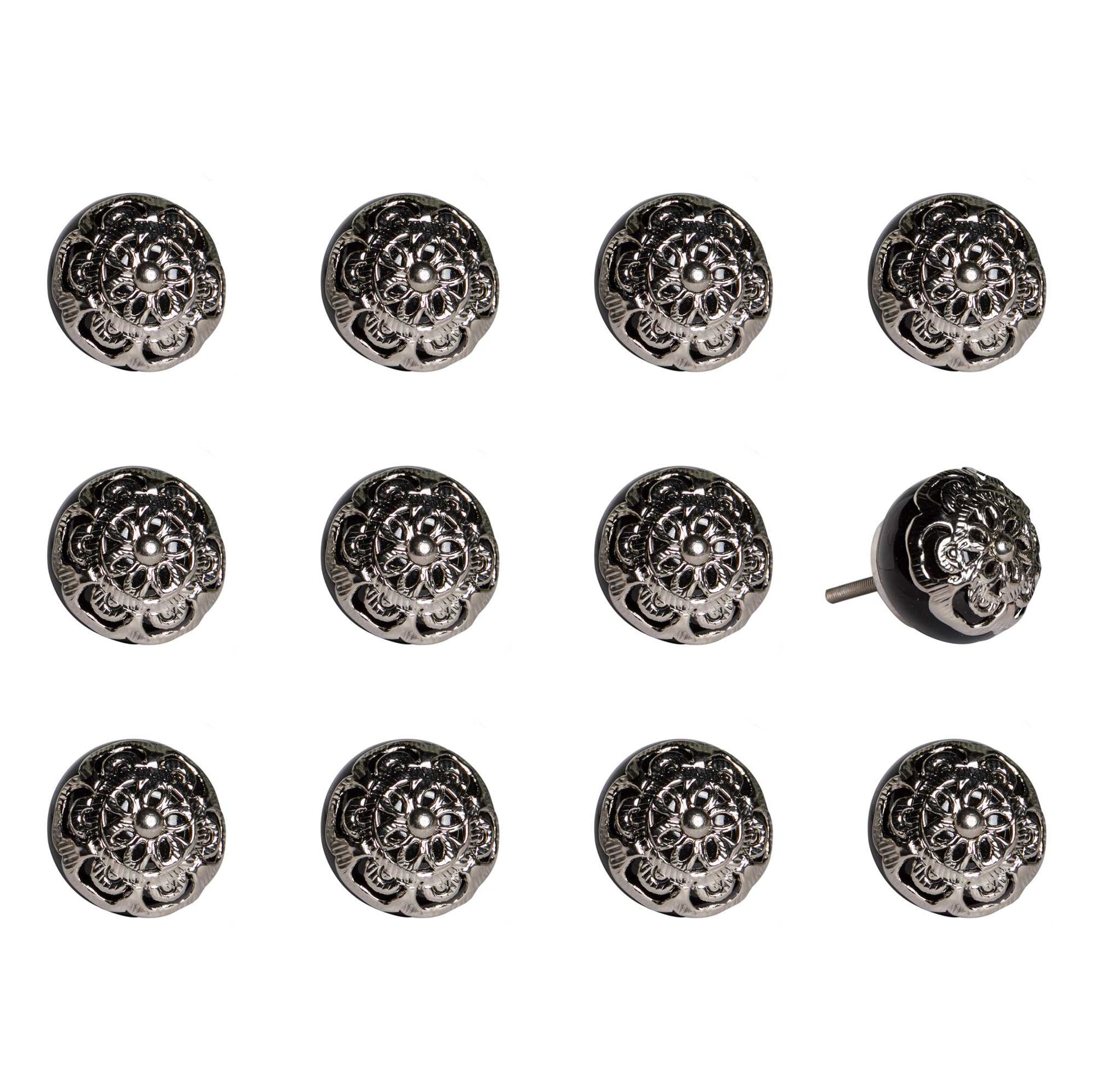 1.5" X 1.5" X 1.5" Black And Chrome  Knobs 12 Pack-0