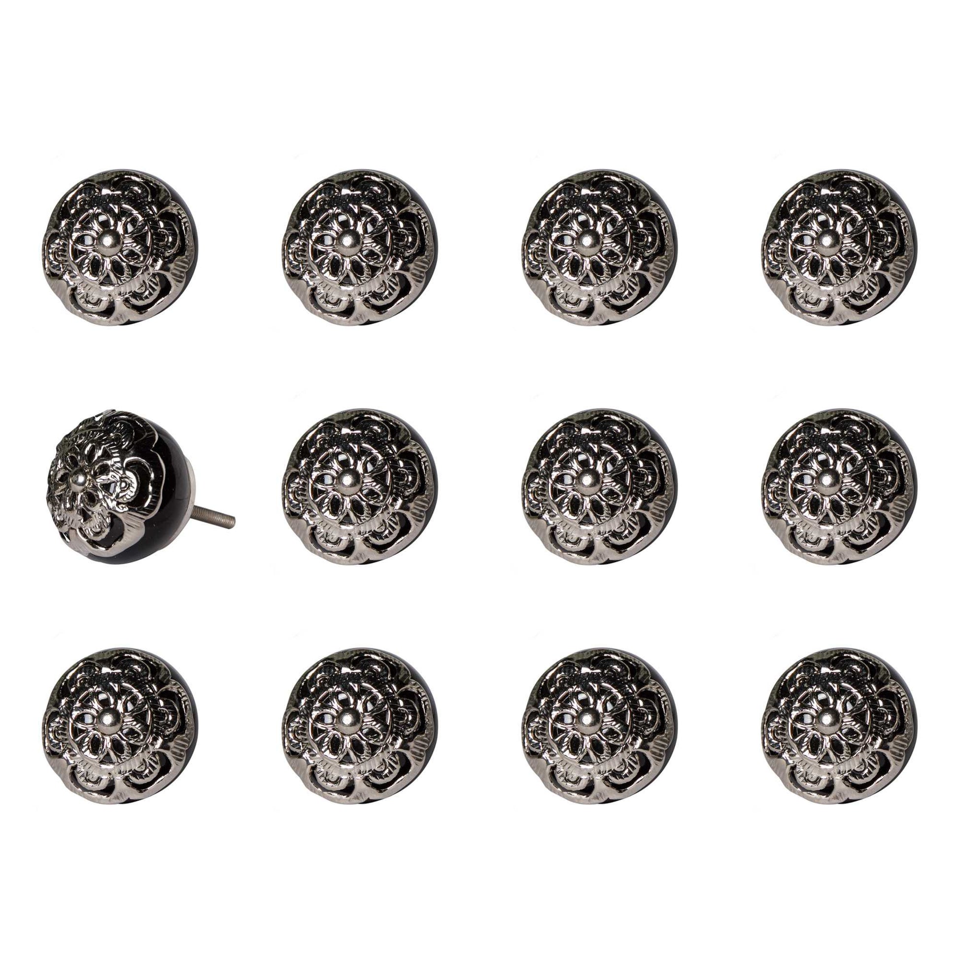 1.5" X 1.5" X 1.5" Black And Chrome  Knobs 12 Pack-1