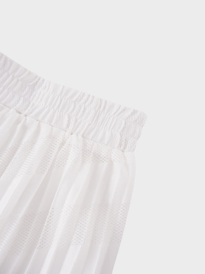 Perforated Pleated Skirt-White-3