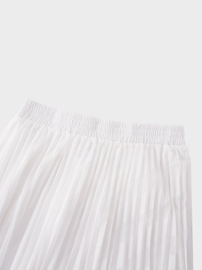 Perforated Pleated Skirt-White-4