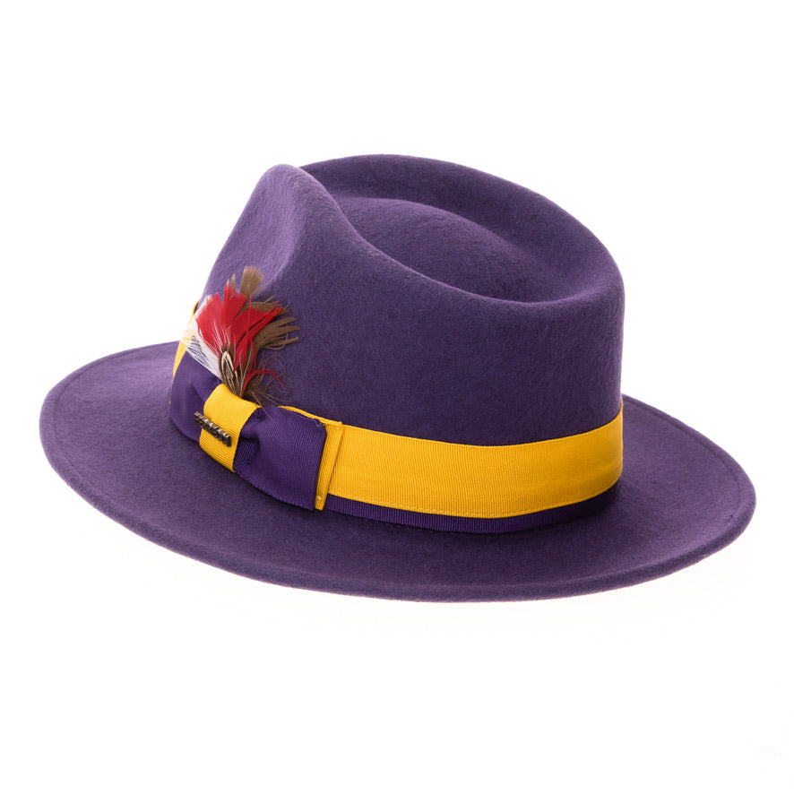 Grayson Fedora Crushable 100 % Australian Wool Traveler Two Tone Purple And Gold Bottom Hat-2