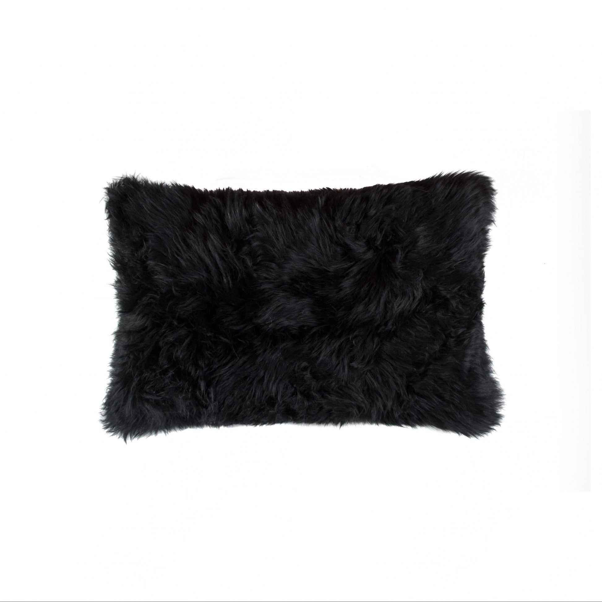 12" X 20" Black Sheepskin Lumbar Throw Pillow-1