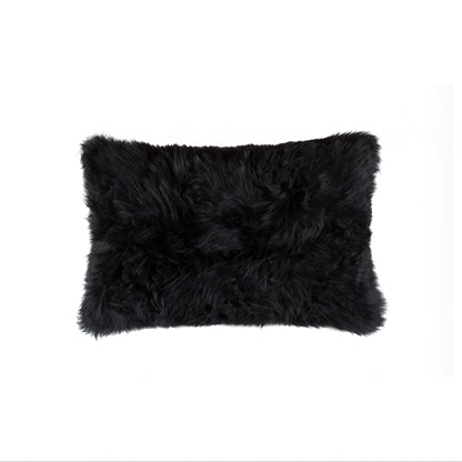 12" X 20" Black Sheepskin Lumbar Throw Pillow-1