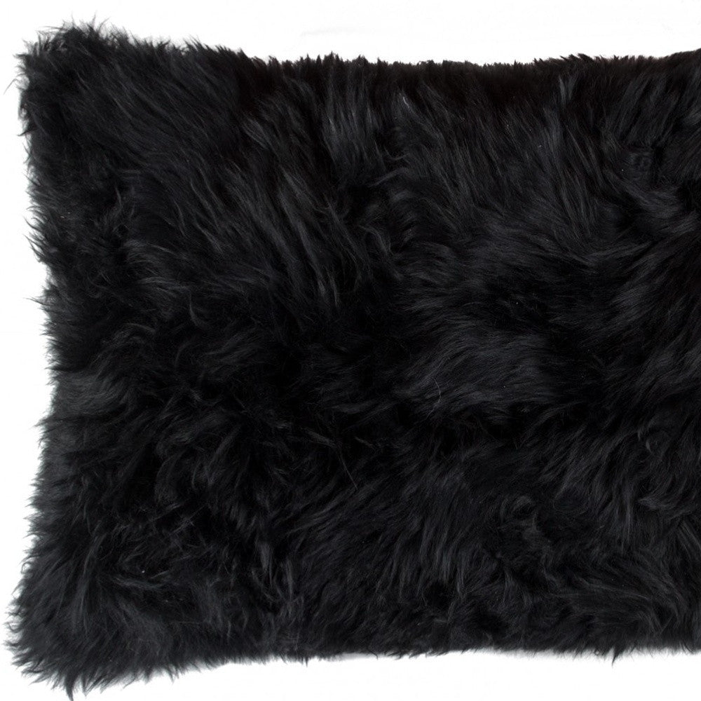 12" X 20" Black Sheepskin Lumbar Throw Pillow-4