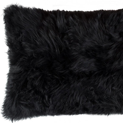 12" X 20" Black Sheepskin Lumbar Throw Pillow-4