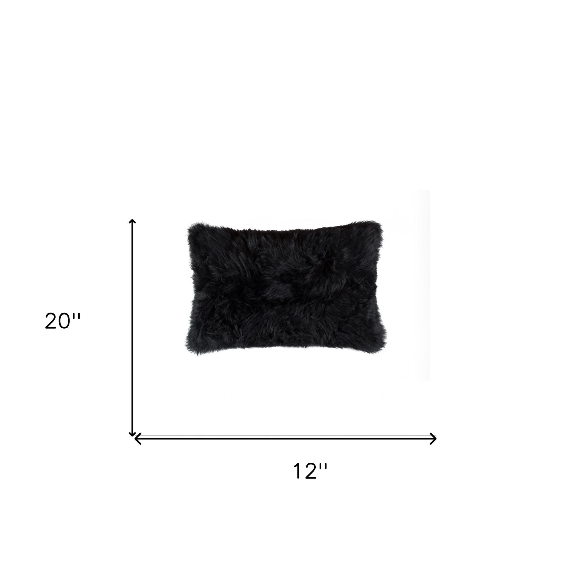 12" X 20" Black Sheepskin Lumbar Throw Pillow-5