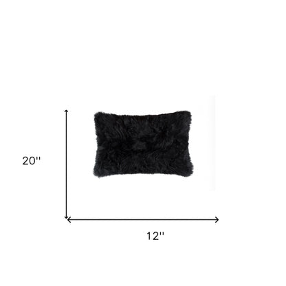 12" X 20" Black Sheepskin Lumbar Throw Pillow-5
